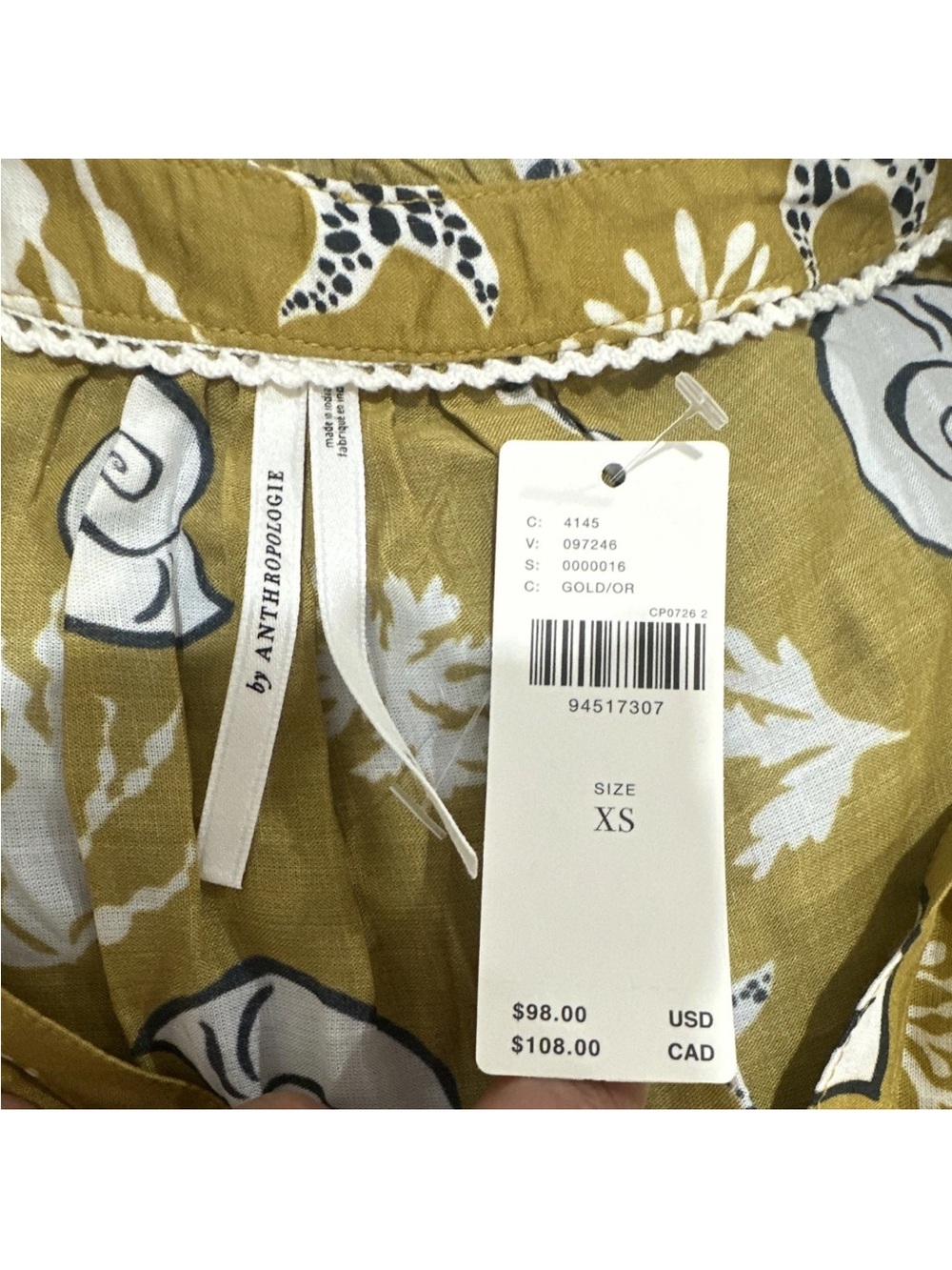 Anthropologie Mustard Yellow Nautical Shell-Print Midi Dress - Picture 3 of 5